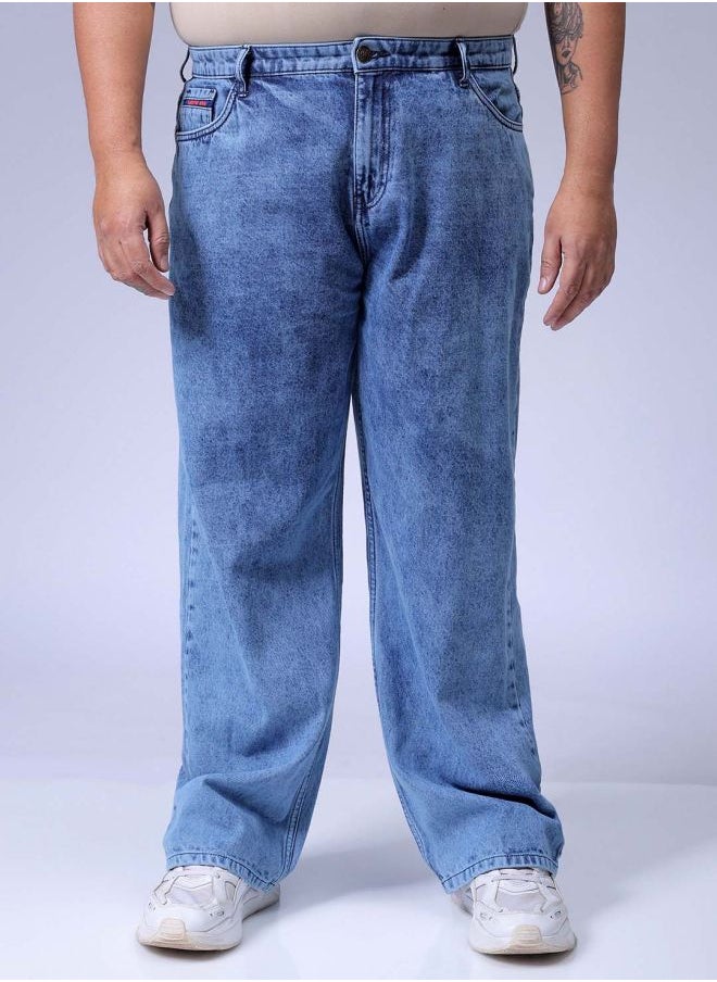 Men Plus Size Baggy Fit Solid Mid-Rise Jeans