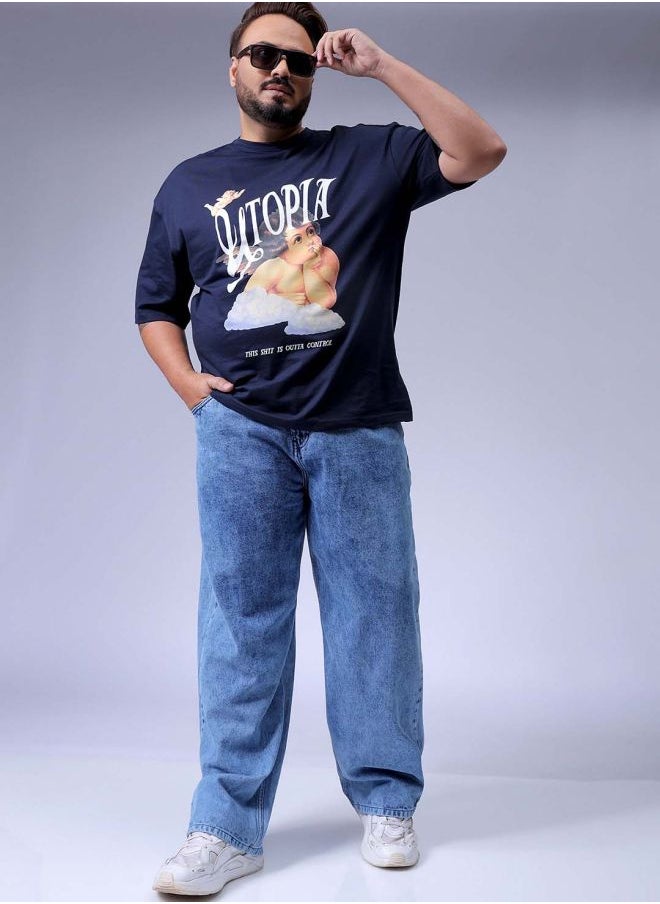Men Plus Size Baggy Fit Solid Mid-Rise Jeans