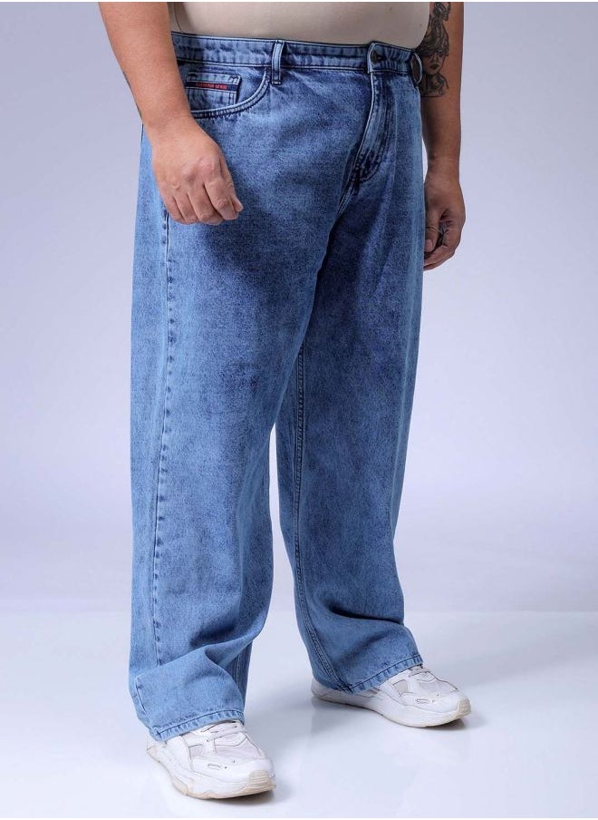 Men Plus Size Baggy Fit Solid Mid-Rise Jeans
