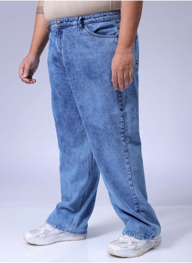 Men Plus Size Baggy Fit Solid Mid-Rise Jeans