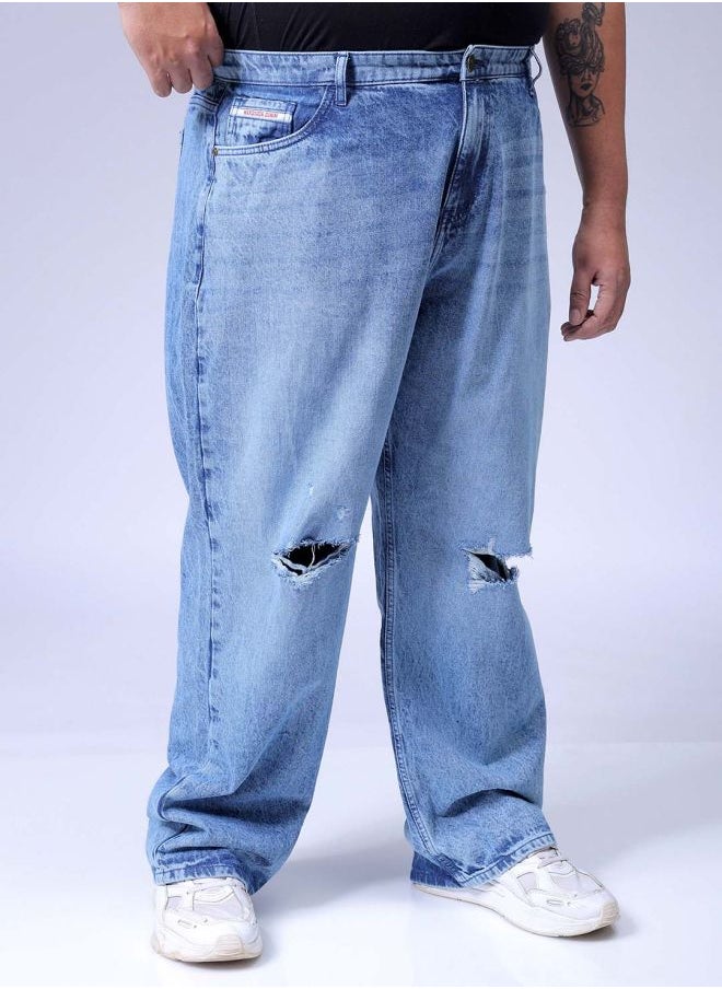 Men Plus Size Baggy Fit Solid Mid-Rise Jeans