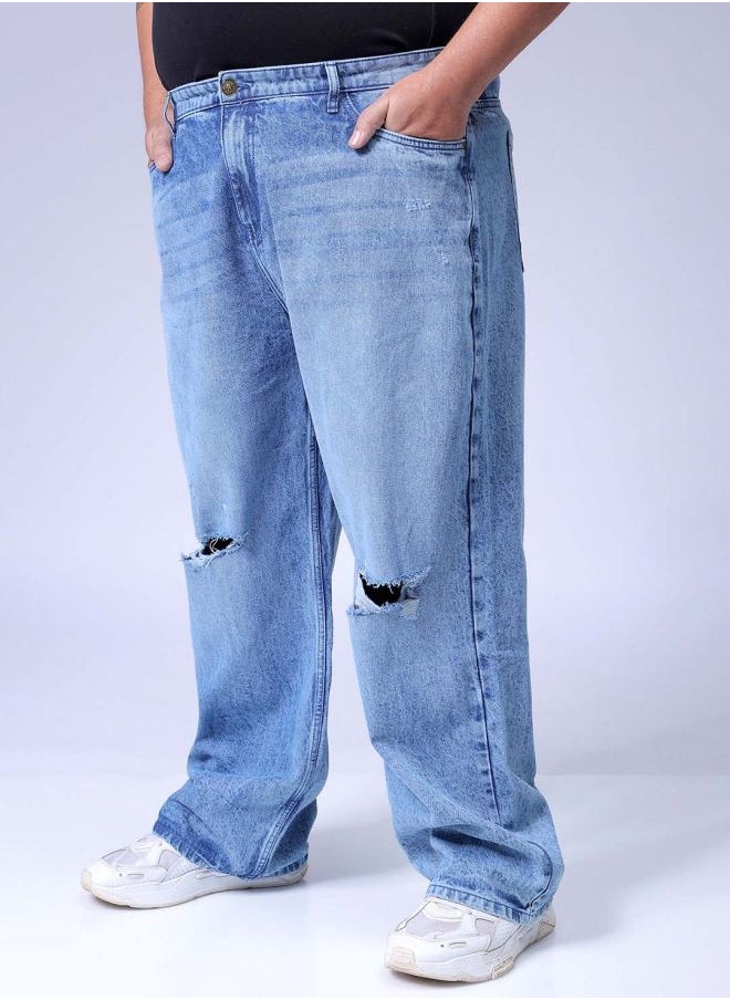 Men Plus Size Baggy Fit Solid Mid-Rise Jeans