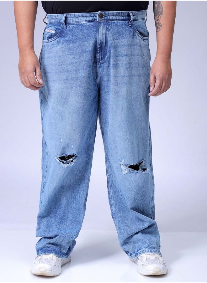 Men Plus Size Baggy Fit Solid Mid-Rise Jeans