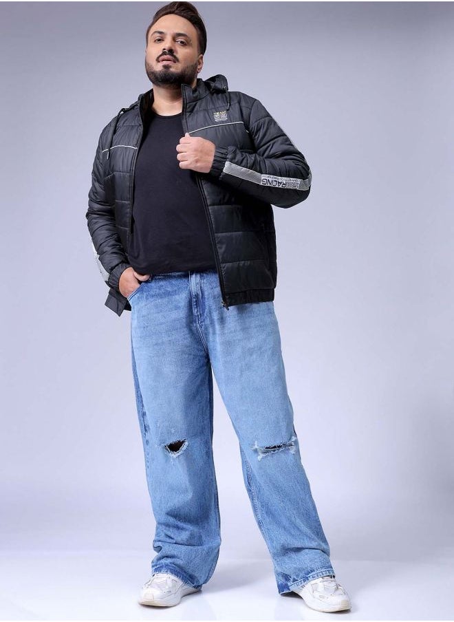 Men Plus Size Baggy Fit Solid Mid-Rise Jeans