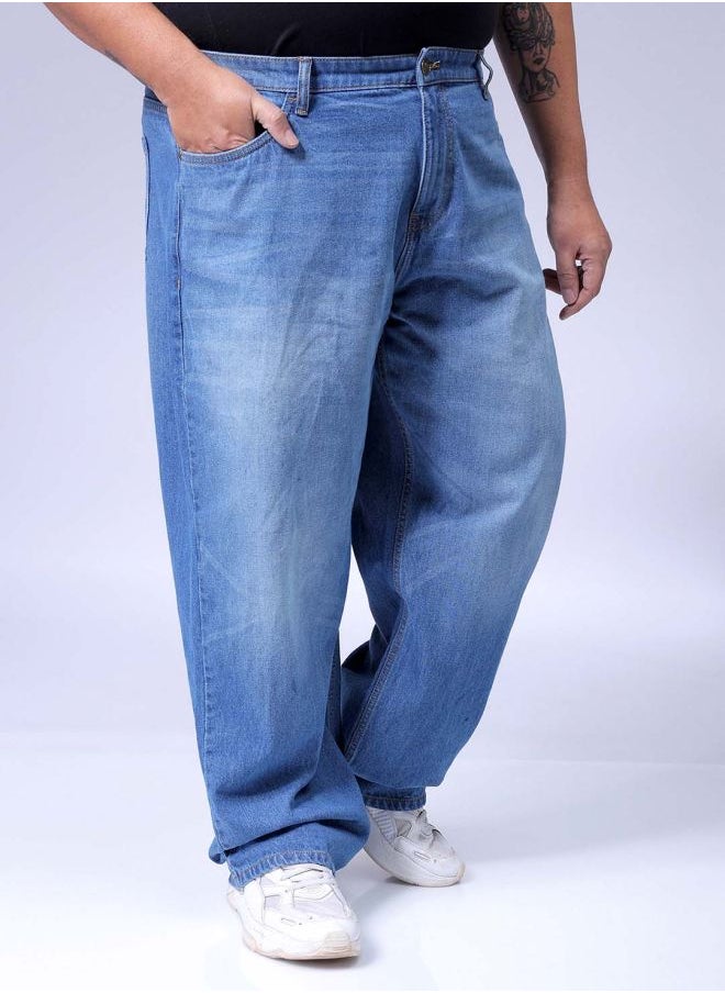 Men Plus Size Baggy Fit Solid Mid-Rise Jeans