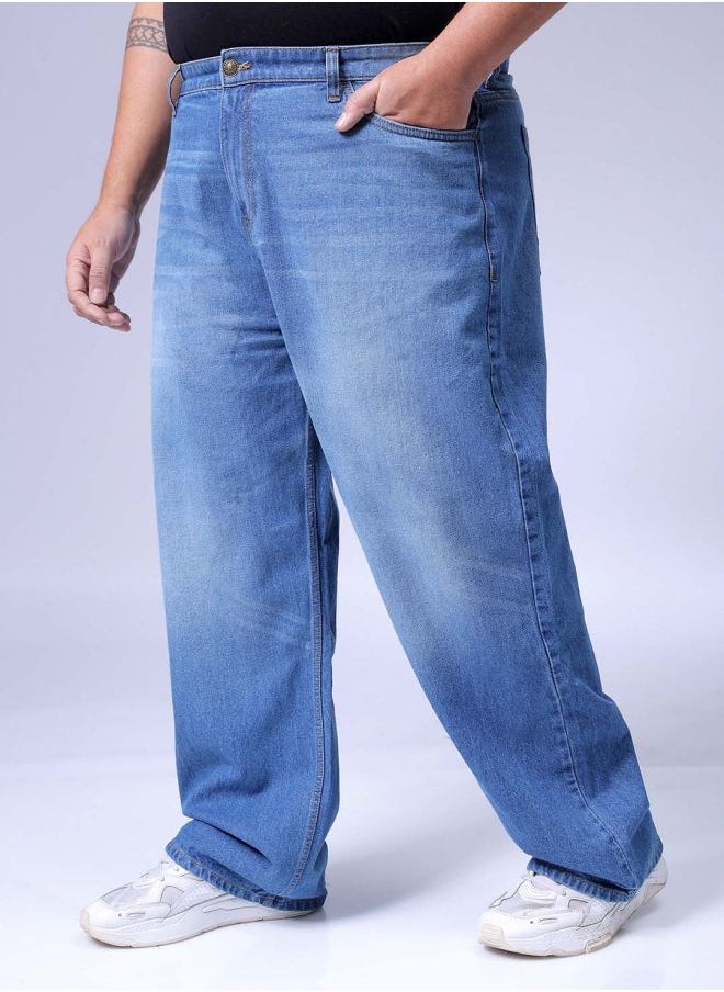 Men Plus Size Baggy Fit Solid Mid-Rise Jeans