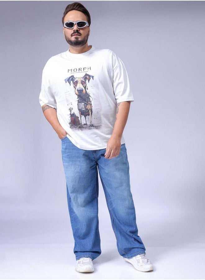 Men Plus Size Baggy Fit Solid Mid-Rise Jeans
