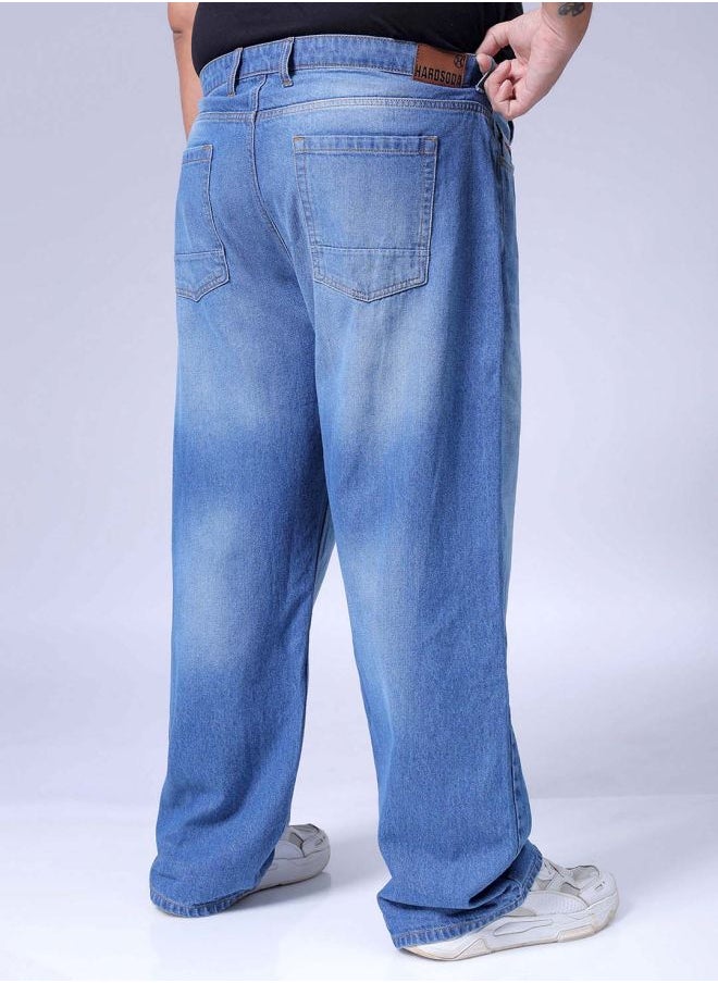 Men Plus Size Baggy Fit Solid Mid-Rise Jeans