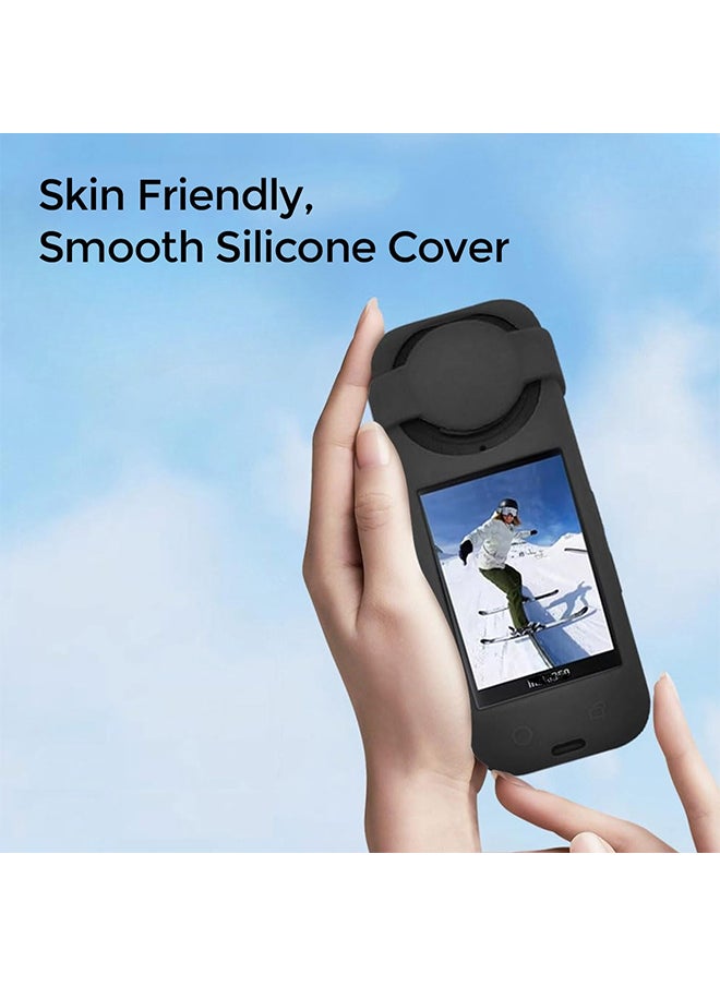 O Ozone Silicone Protective Case for Insta360 X4 Accessories + (2 Pack) Tempered Glass Screen Protector Film + Silicone Desktop Base Stand Non-Slip Mount Accessories for Insta360 X4 - Black
