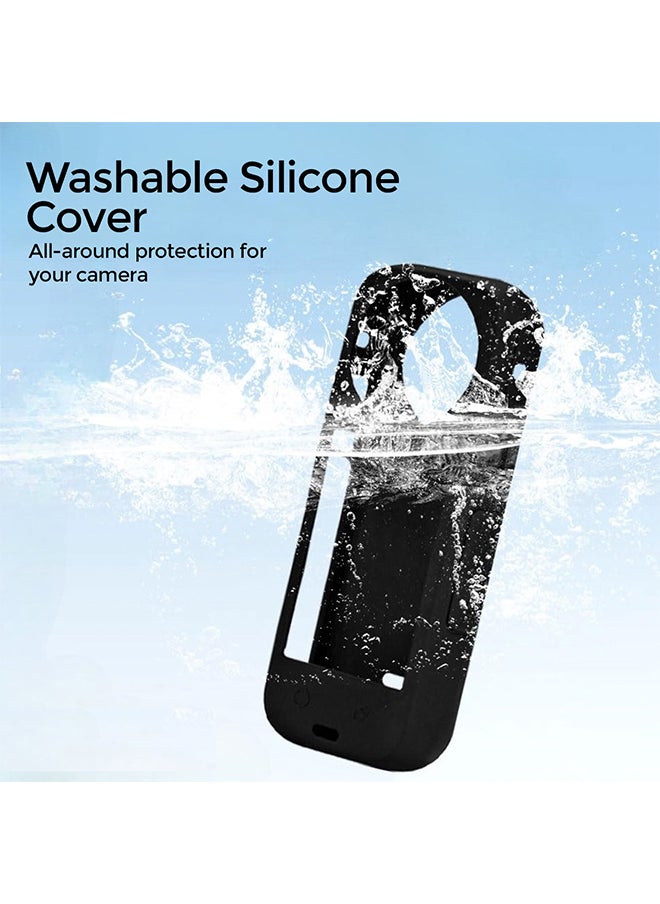 O Ozone Silicone Protective Case for Insta360 X4 Accessories + (2 Pack) Tempered Glass Screen Protector Film + Silicone Desktop Base Stand Non-Slip Mount Accessories for Insta360 X4 - Black