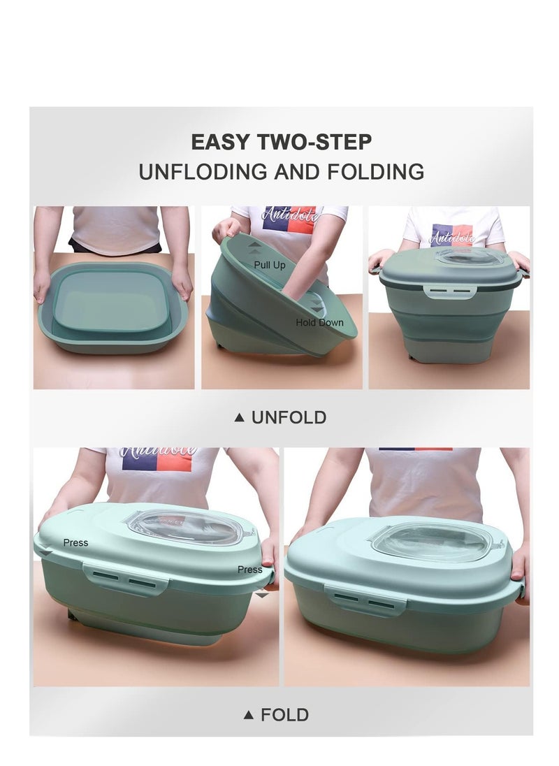 Collapsible Food Storage Container, Rice Storage Box, Large Capacity Food Container with Transparent Lid, Airtight Flour Storage Bins, food storage for Kitchen, Dog Cat Pet Food Deposit 30 Lbs