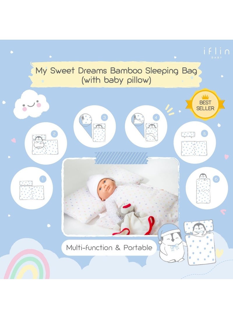 My Sweet Dreams Bamboo Sleeping Bag (with Baby Pillow) - Playful Pink