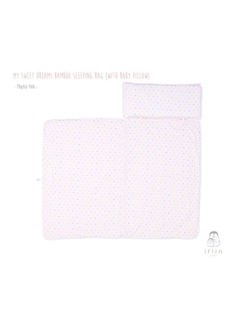 My Sweet Dreams Bamboo Sleeping Bag (with Baby Pillow) - Playful Pink