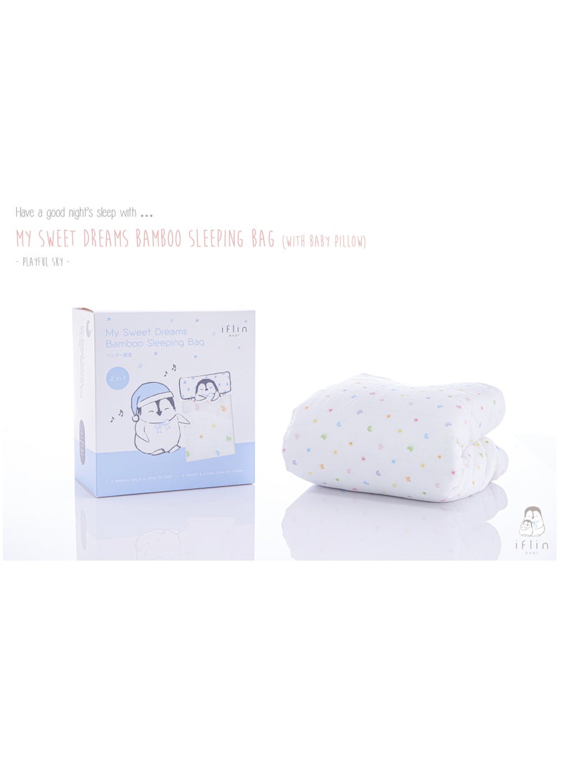 My Sweet Dreams Bamboo Sleeping Bag (with Baby Pillow) - Playful Sky