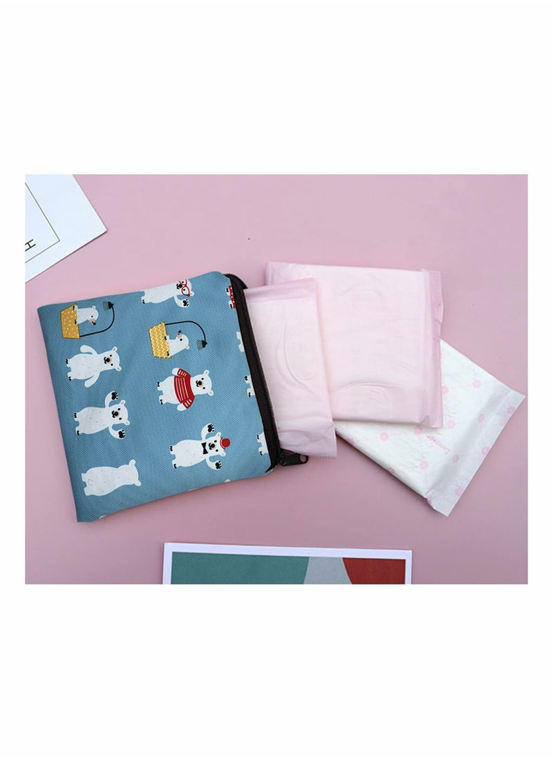 Cartoon Sanitary Napkin Storage Bag, 3 Pack - Zipper Closure, 5x5 inches, Period Storage for Girls, Women, Ladies - Cute Sanitary Pad Organizer.