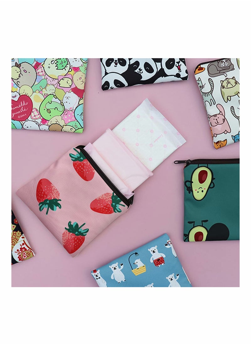Cartoon Sanitary Napkin Storage Bag, 3 Pack - Zipper Closure, 5x5 inches, Period Storage for Girls, Women, Ladies - Cute Sanitary Pad Organizer.