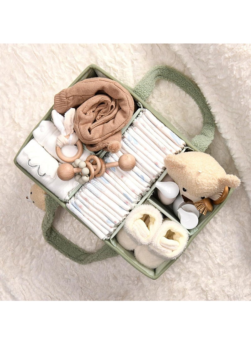 Baby diaper basket, diaper storage basket, environmentally friendly plush material, newborn gift registry and baby supplies list, compartment design, 38*25.4*18 cm, beige