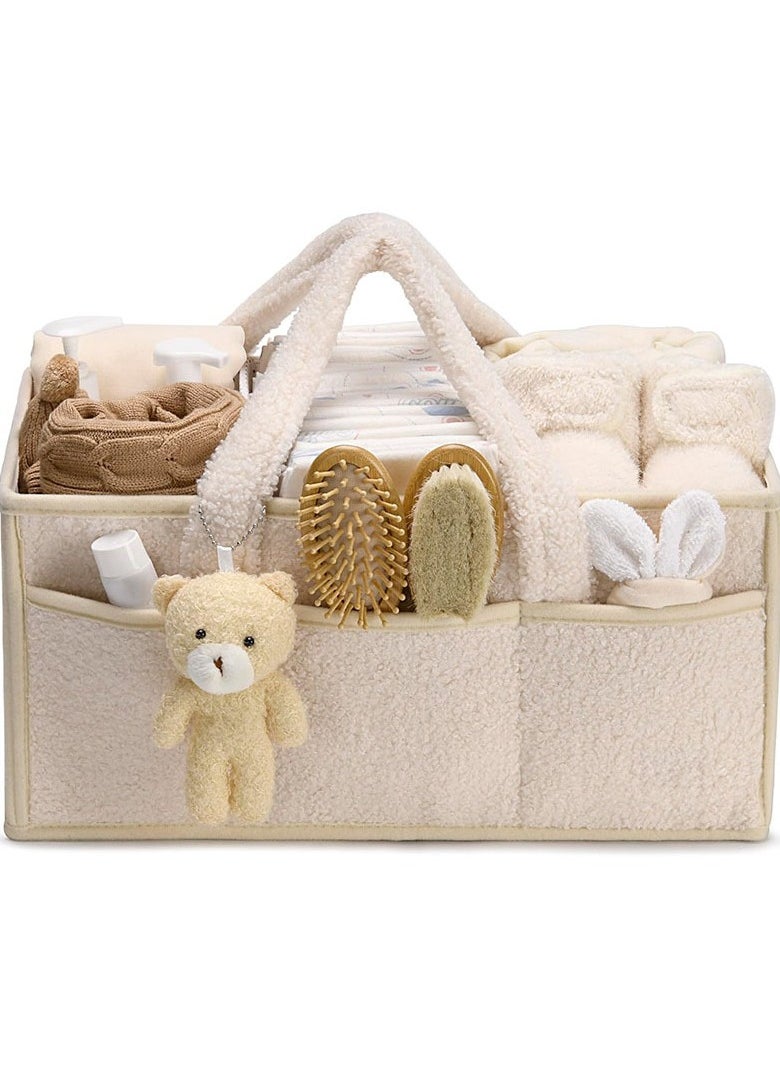 Baby diaper basket, diaper storage basket, environmentally friendly plush material, newborn gift registry and baby supplies list, compartment design, 38*25.4*18 cm, beige