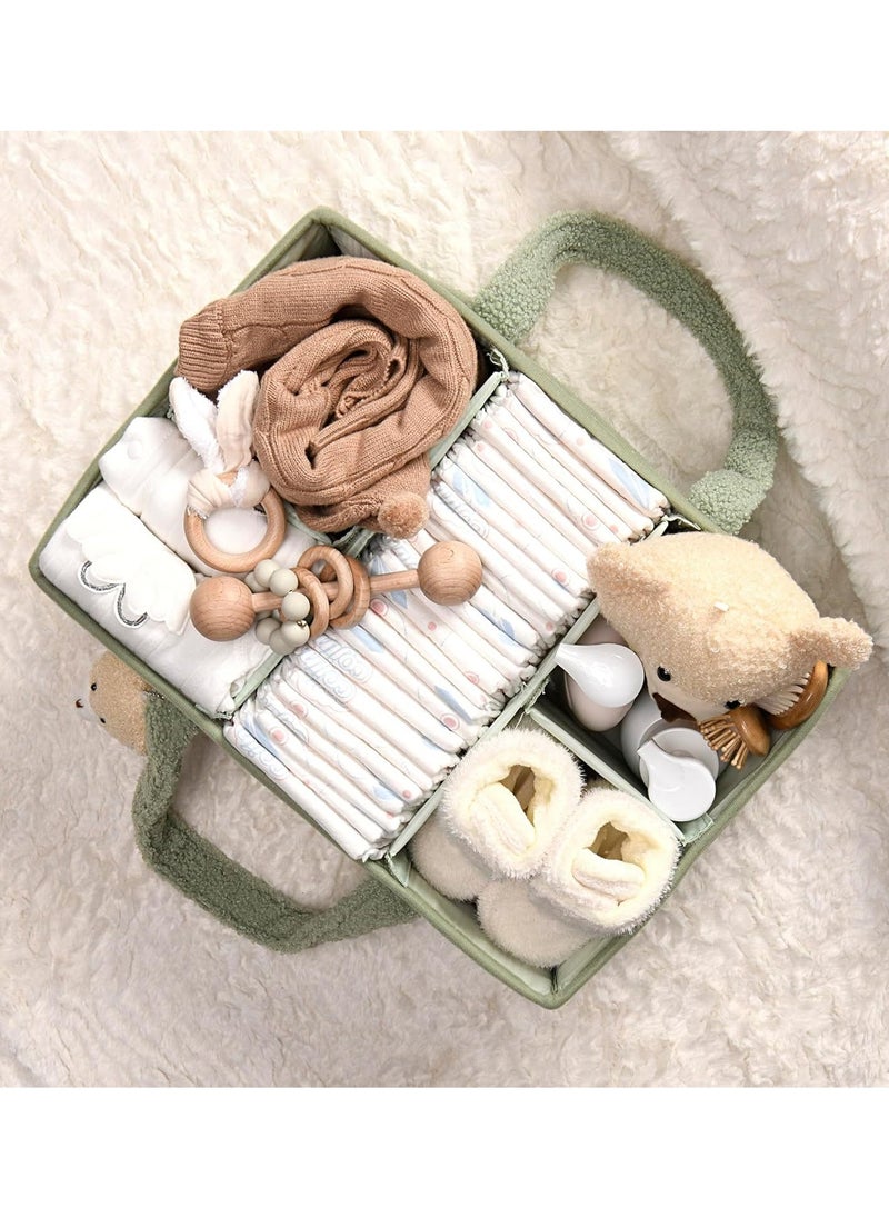 Baby Diaper Basket, Diaper Storage Basket, Eco-friendly Plush Material, Newborn Gift Registry and Baby Supplies List, Compartment Design, 38*25.4*18cm, Green