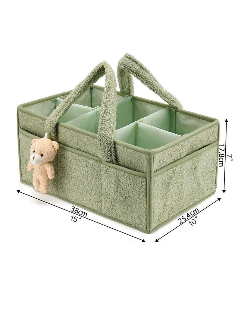 Baby Diaper Basket, Diaper Storage Basket, Eco-friendly Plush Material, Newborn Gift Registry and Baby Supplies List, Compartment Design, 38*25.4*18cm, Green