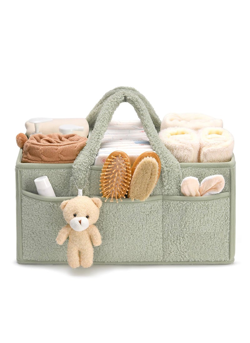 Baby Diaper Basket, Diaper Storage Basket, Eco-friendly Plush Material, Newborn Gift Registry and Baby Supplies List, Compartment Design, 38*25.4*18cm, Green