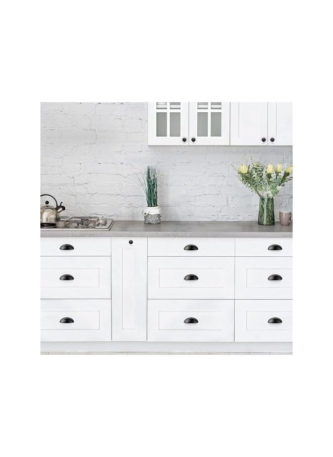 Drawer Pulls Flat Black Cabinet Cup Pulls Kitchen Hardware Cabinet Handles Drawer Handles Knobs 3 inch Hole Center,Cabinet & Furniture Pulls,4 Pack,64mm,Black