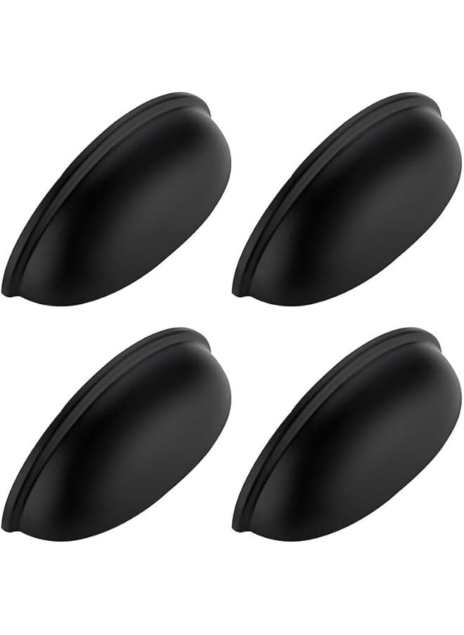 Drawer Pulls Flat Black Cabinet Cup Pulls Kitchen Hardware Cabinet Handles Drawer Handles Knobs 3 inch Hole Center,Cabinet & Furniture Pulls,4 Pack,64mm,Black