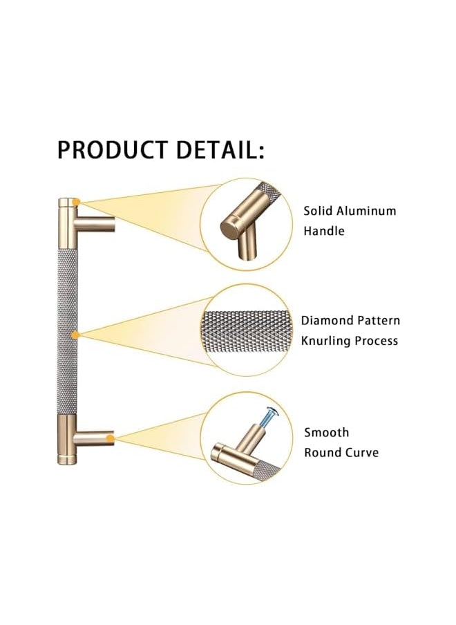 6 Pack Cabinet Handles 6.2'' Modern Grey & Gold Aluminum Cabinet Pulls Knurled Diamond Pattern Drawer Hardware for Kitchen Cupboard Door and Bathroom (5
