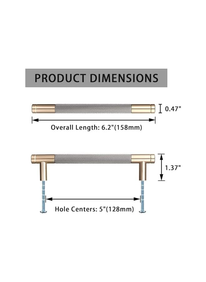6 Pack Cabinet Handles 6.2'' Modern Grey & Gold Aluminum Cabinet Pulls Knurled Diamond Pattern Drawer Hardware for Kitchen Cupboard Door and Bathroom (5