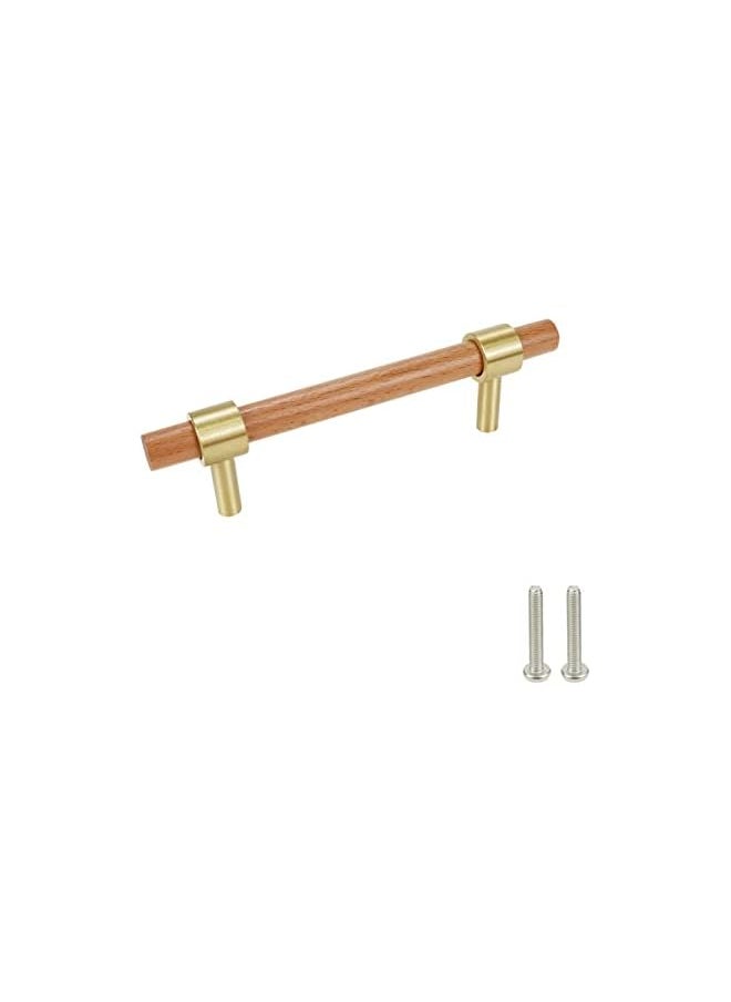 4Pcs Solid Wood Brass Cabinet Pull, Modern Wooden Pull Handles Furniture Kitchen Cabinet Handles 5.51