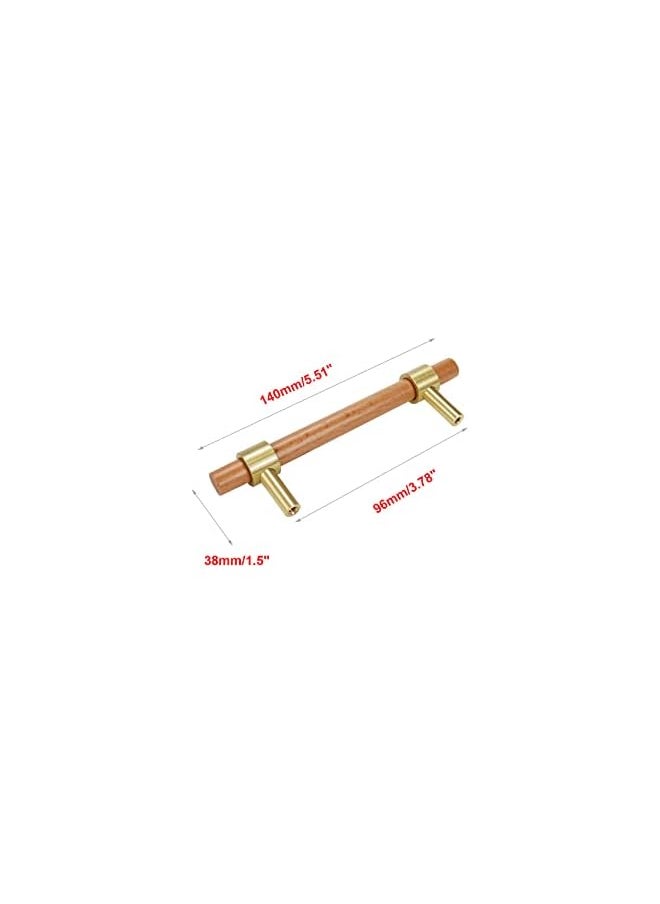 4Pcs Solid Wood Brass Cabinet Pull, Modern Wooden Pull Handles Furniture Kitchen Cabinet Handles 5.51