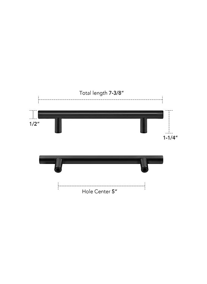 10 Pack 7.38'' Matte Black Cabinet Pulls Stainless Steel Cabinet Handles 7-3/8 inch Length Matte Black Drawer Pulls 5 inch Hole Center Kitchen Drawer Pulls