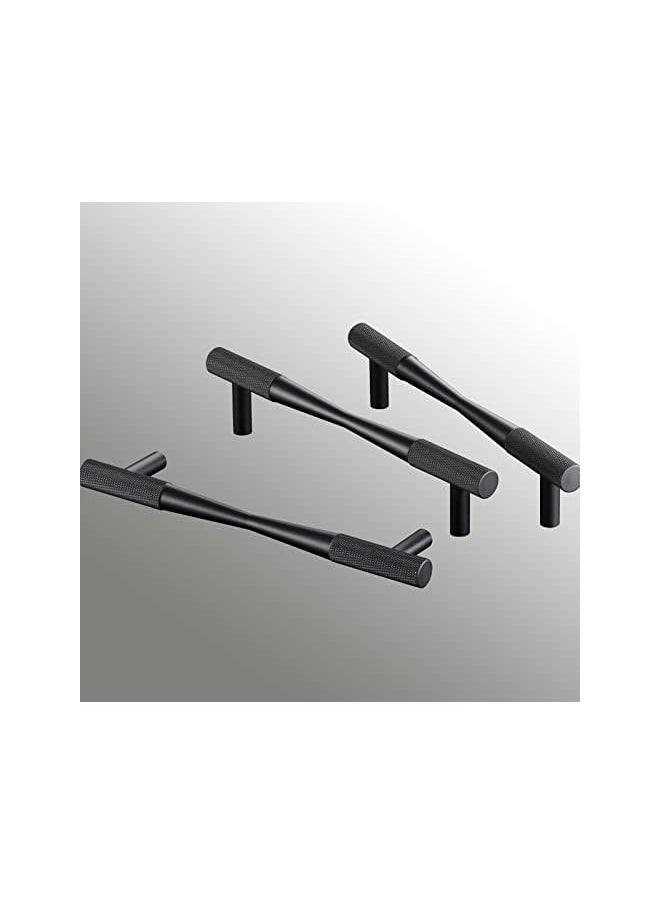 10 Pack Flat Black Drawer Pulls , 5 Inch Hole Centers Black Knurled Cabinet Handles, Solid T Bar Black Handles for Cabinets and Drawers