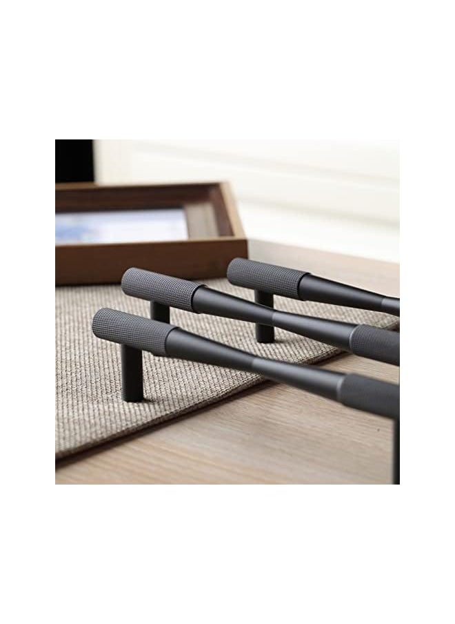 10 Pack Flat Black Drawer Pulls , 5 Inch Hole Centers Black Knurled Cabinet Handles, Solid T Bar Black Handles for Cabinets and Drawers