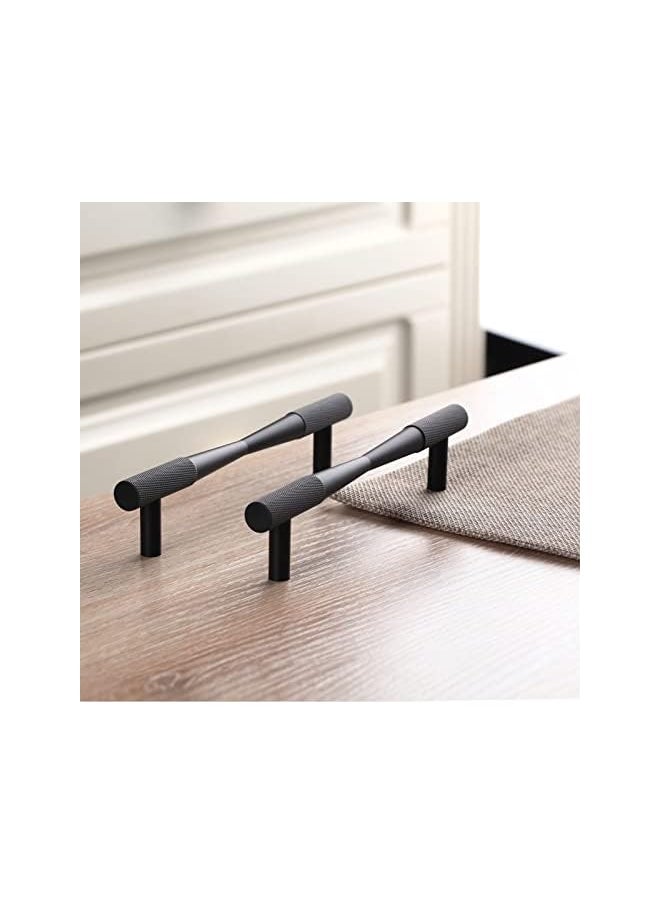 10 Pack Flat Black Drawer Pulls , 5 Inch Hole Centers Black Knurled Cabinet Handles, Solid T Bar Black Handles for Cabinets and Drawers
