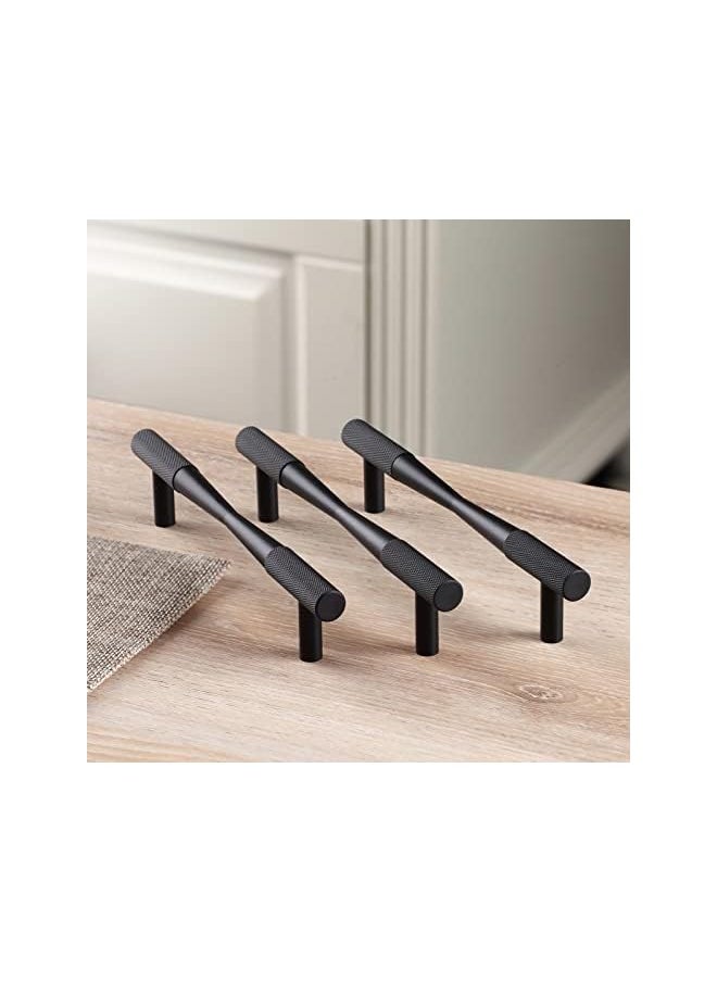10 Pack Flat Black Drawer Pulls , 5 Inch Hole Centers Black Knurled Cabinet Handles, Solid T Bar Black Handles for Cabinets and Drawers