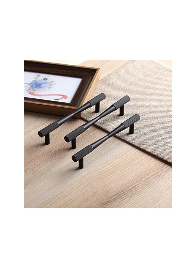 10 Pack Flat Black Drawer Pulls , 5 Inch Hole Centers Black Knurled Cabinet Handles, Solid T Bar Black Handles for Cabinets and Drawers