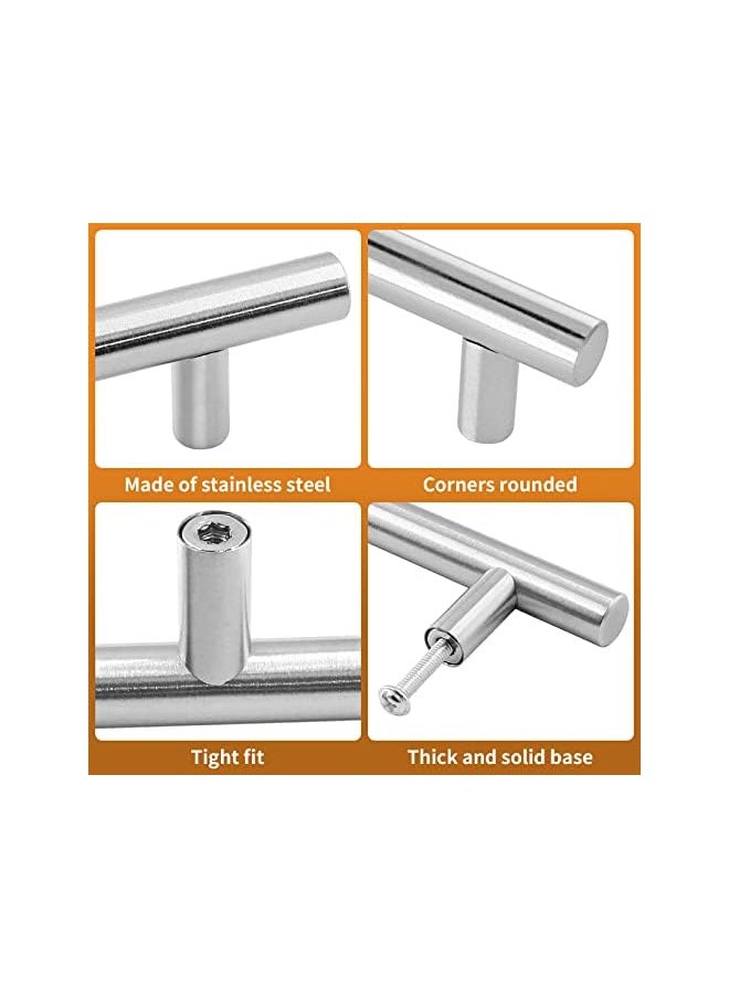 6 Pack Brushed Nickel Cupboard Handles 192mm Hole Center T Bar Handles, Stainless Steel Drawer Handles Long Wardrobe Door Handles Pulls, 300mm Length Kitchen Cabinet Handles for Bedroom Drawer