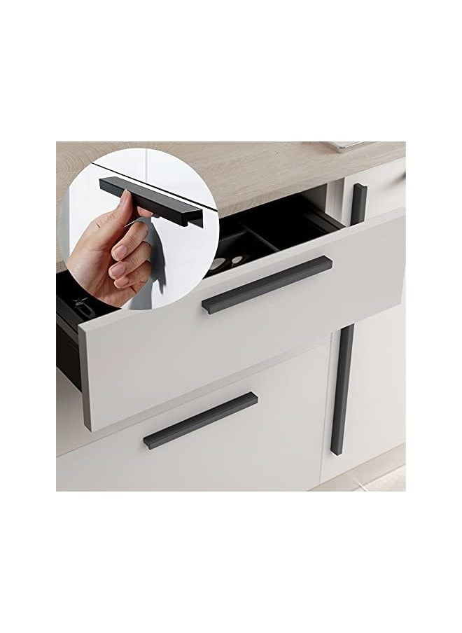 Cabinet Handles 12 PCS - Black Drawer Pulls 5 in (128mm) Hole Centers - Tilted Solid Drawer Handles for Kitchen Cabinet Pulls - Finger Pull