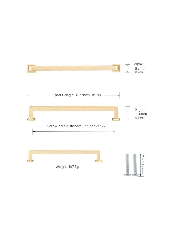 6 Pack 7-1/2 inch Brushed Gold Kitchen Square Cabinet Handles Cabinet Pulls Drawer Pulls Kitchen Cabinet Hardware Kitchen Handles for Cabinets Cupboard Drawer Handles