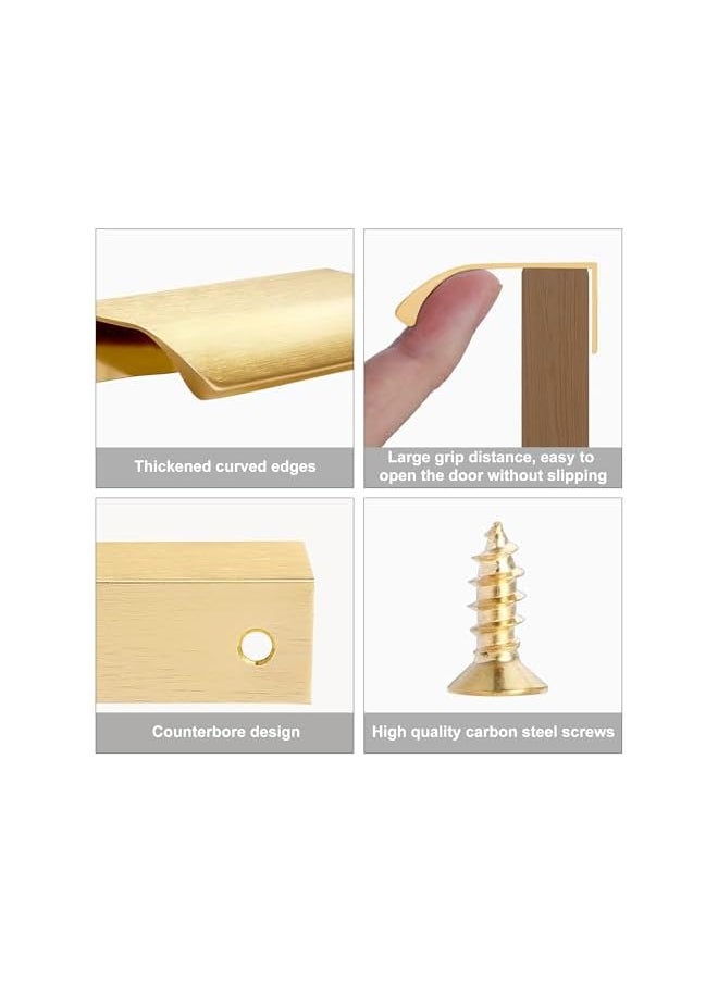5 Pack Gold Finger Edge Pulls for Cabinets Drawer Pulls Kitchen Cabinet Handles Modern Aluminum Concealed Tab Pulls for Closet Door, Brushed Brass