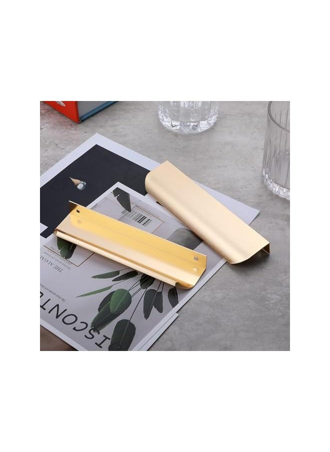 5 Pack Gold Finger Edge Pulls for Cabinets Drawer Pulls Kitchen Cabinet Handles Modern Aluminum Concealed Tab Pulls for Closet Door, Brushed Brass