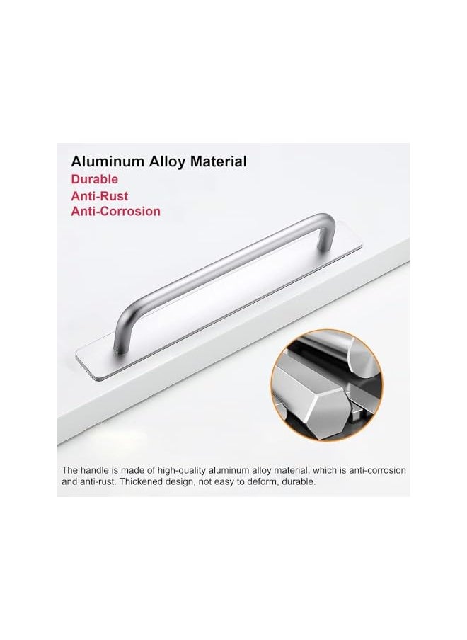 Cabinet Drawer Handles Pulls of Self-Stick Instant,Aluminum Alloy Push Pull Handles Helper with Adhesive Door Handle for Kitchen, Window Sliding Closet,148mm,2PCS,Silver