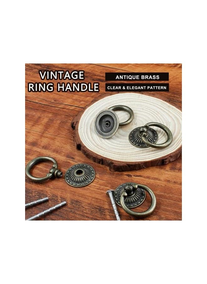 12PCS Antique Bronze Ring Pulls, Vintage Decorative Ring Pulls Bronze Cabinet Pull Handles for Dresser Drawers Closet Kitchen Cabinets Wardrobe