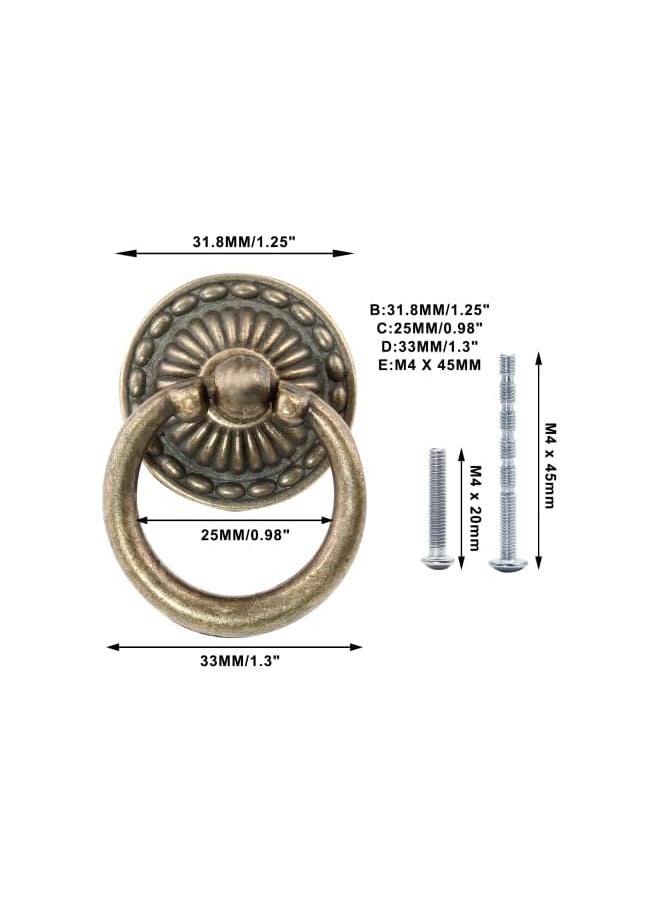 12PCS Antique Bronze Ring Pulls, Vintage Decorative Ring Pulls Bronze Cabinet Pull Handles for Dresser Drawers Closet Kitchen Cabinets Wardrobe