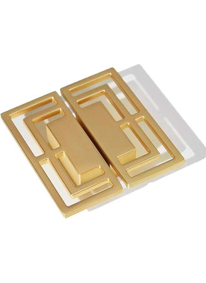 6Pcs of Gold Brushed Drawer Handles Pulls, Closet TV Cabinet, Stylish Golden Copper Handles Modern Chinese Auspicious Patterns Double-Hole 32mm Handle