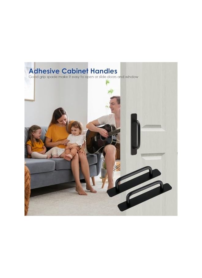 2 Pcs Adhesive Handles Cabinet Handles Sliding Door Handles Closet Door Handles Door Pull Handles Stick on Handles for Kitchen Bedroom Window (Black)