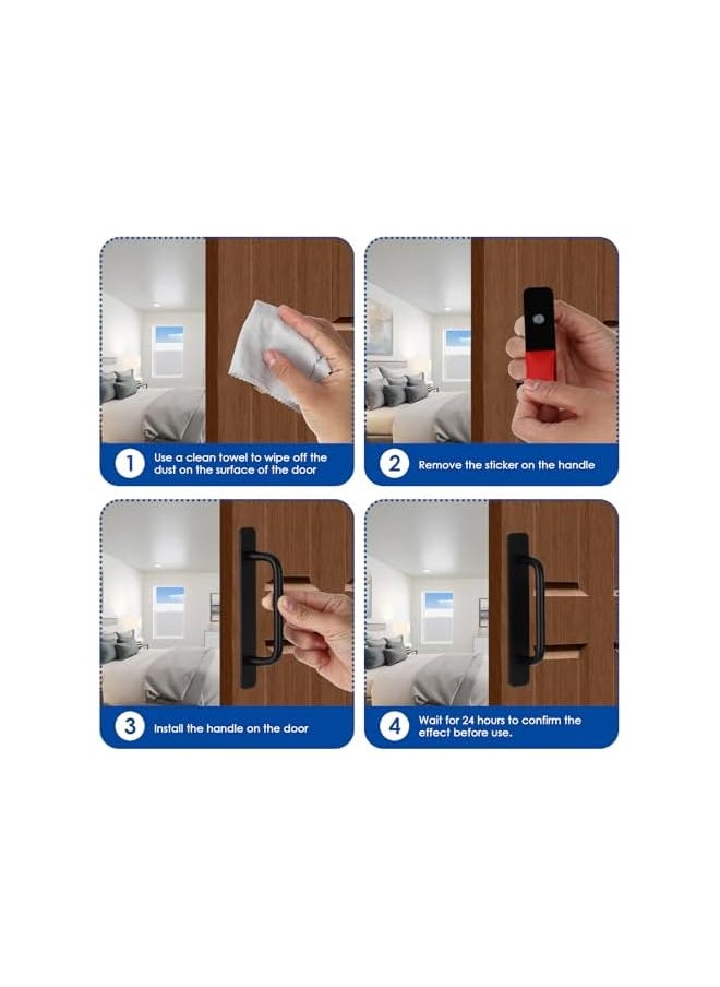 2 Pcs Adhesive Handles Cabinet Handles Sliding Door Handles Closet Door Handles Door Pull Handles Stick on Handles for Kitchen Bedroom Window (Black)