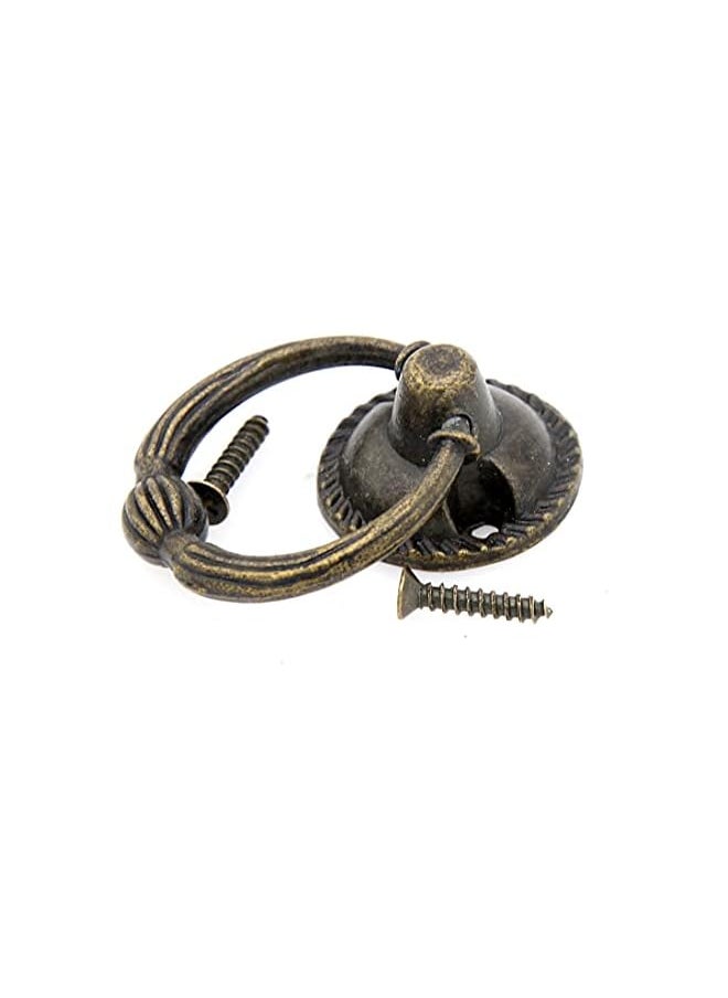 6 PCs Cabinet Hardware Drop Ring Pulls with Antique Brass Finish - Drawer Ring Handles, Small Size, Ring Diameter 1.1-in (2.7 cm)