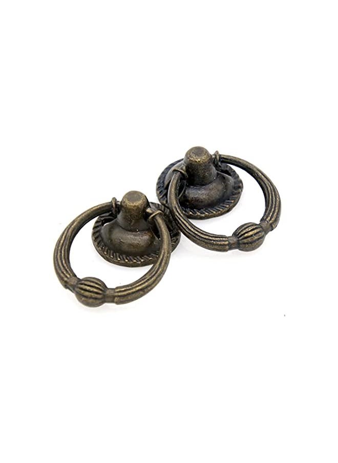 6 PCs Cabinet Hardware Drop Ring Pulls with Antique Brass Finish - Drawer Ring Handles, Small Size, Ring Diameter 1.1-in (2.7 cm)